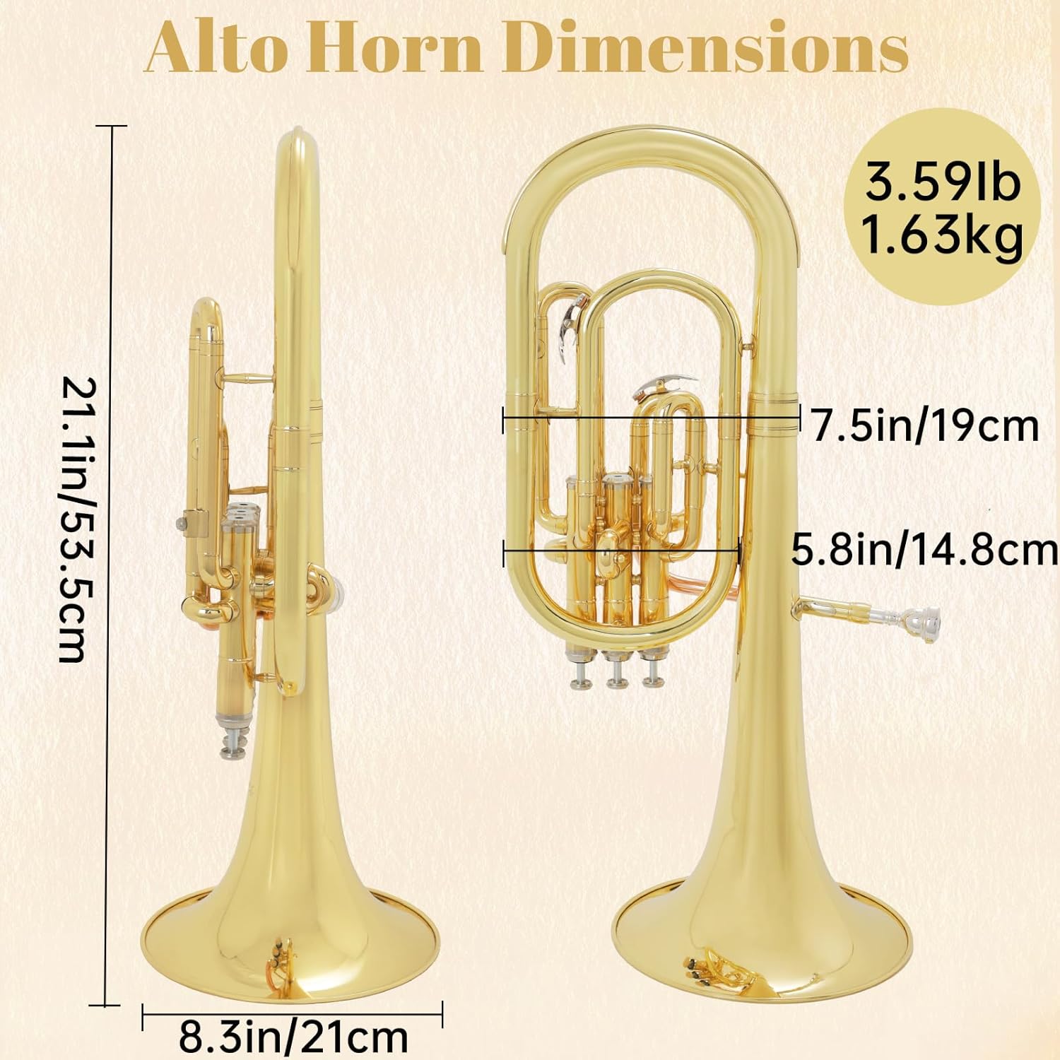 Kmise E-flat Alto Horn, Yellow Brass Body & Rose Brass Leadpipe Baritone Horn with Hard Case, Mouthpiece, Cleaning Cloth for Students, Beginners and Band Performances