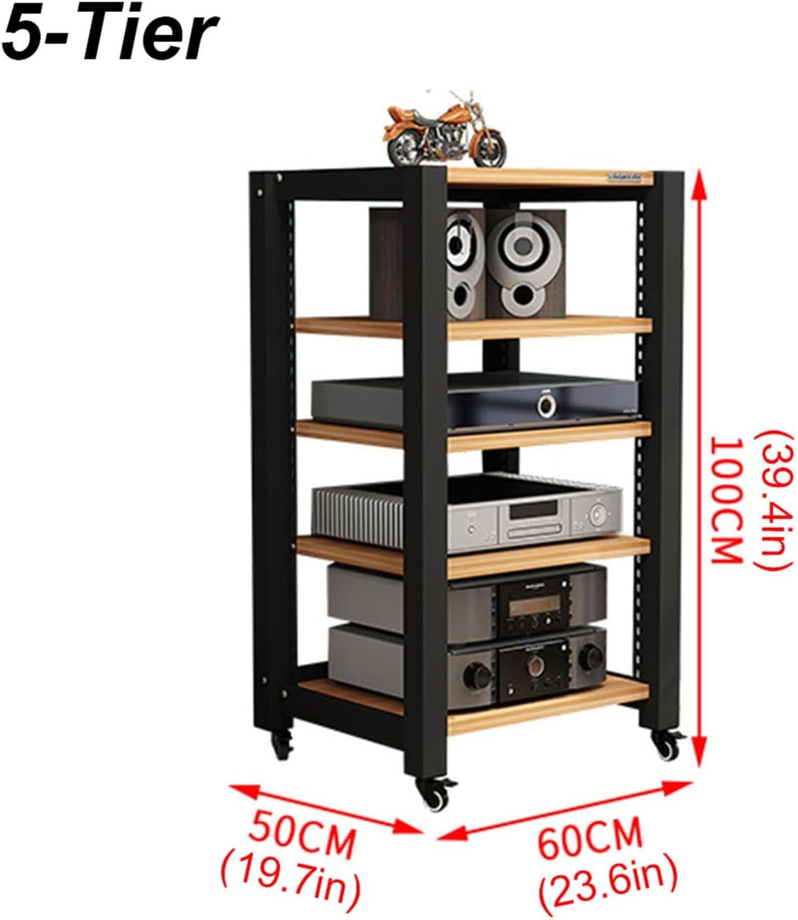 Movable Media Stand 5-Tier Movable AV Media Player Stand Corner Audio Tower Component Cabinet Stereo Stand Adjustable Open Storage Rack (Color : B)