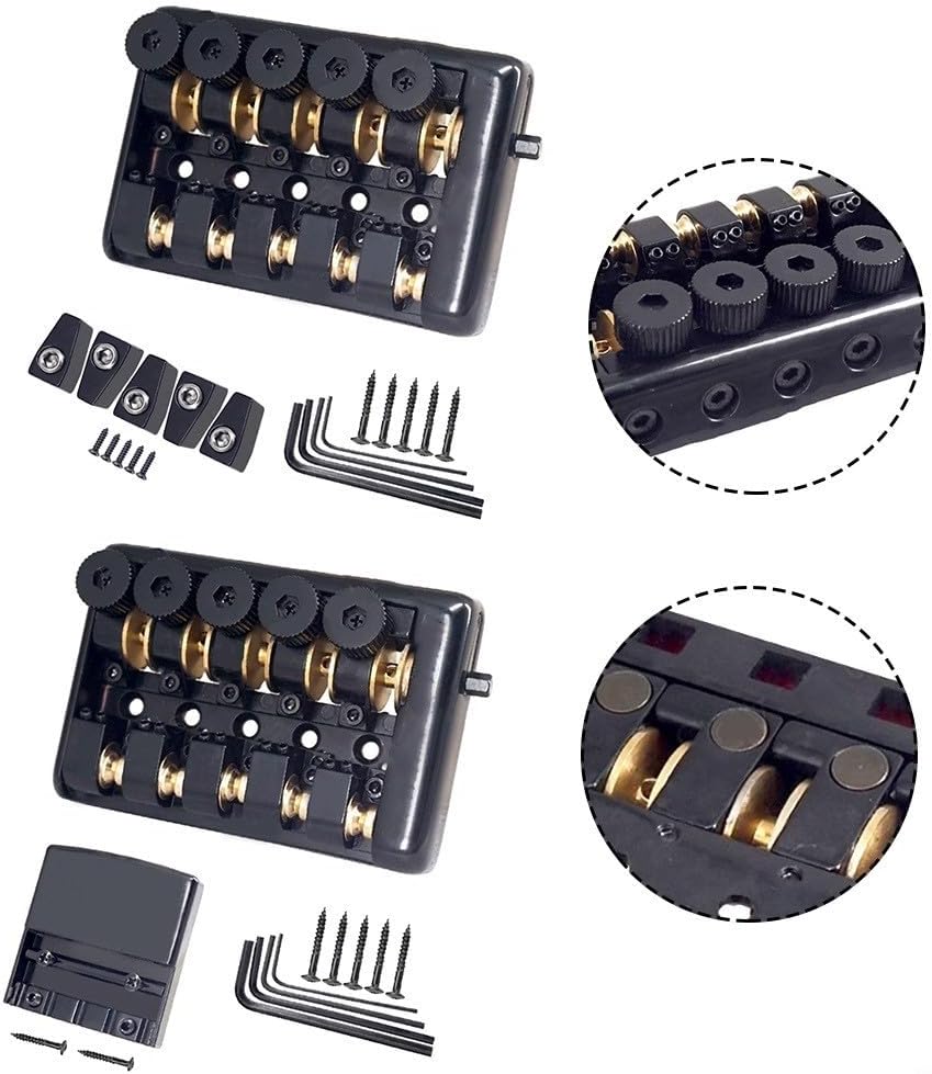 Electric Bass Bridge Tailpiece for 5-String Headless Guitar, Metal Fixed Tremolo with Nut and Screws, Black (99 x 69.2 mm)(B)