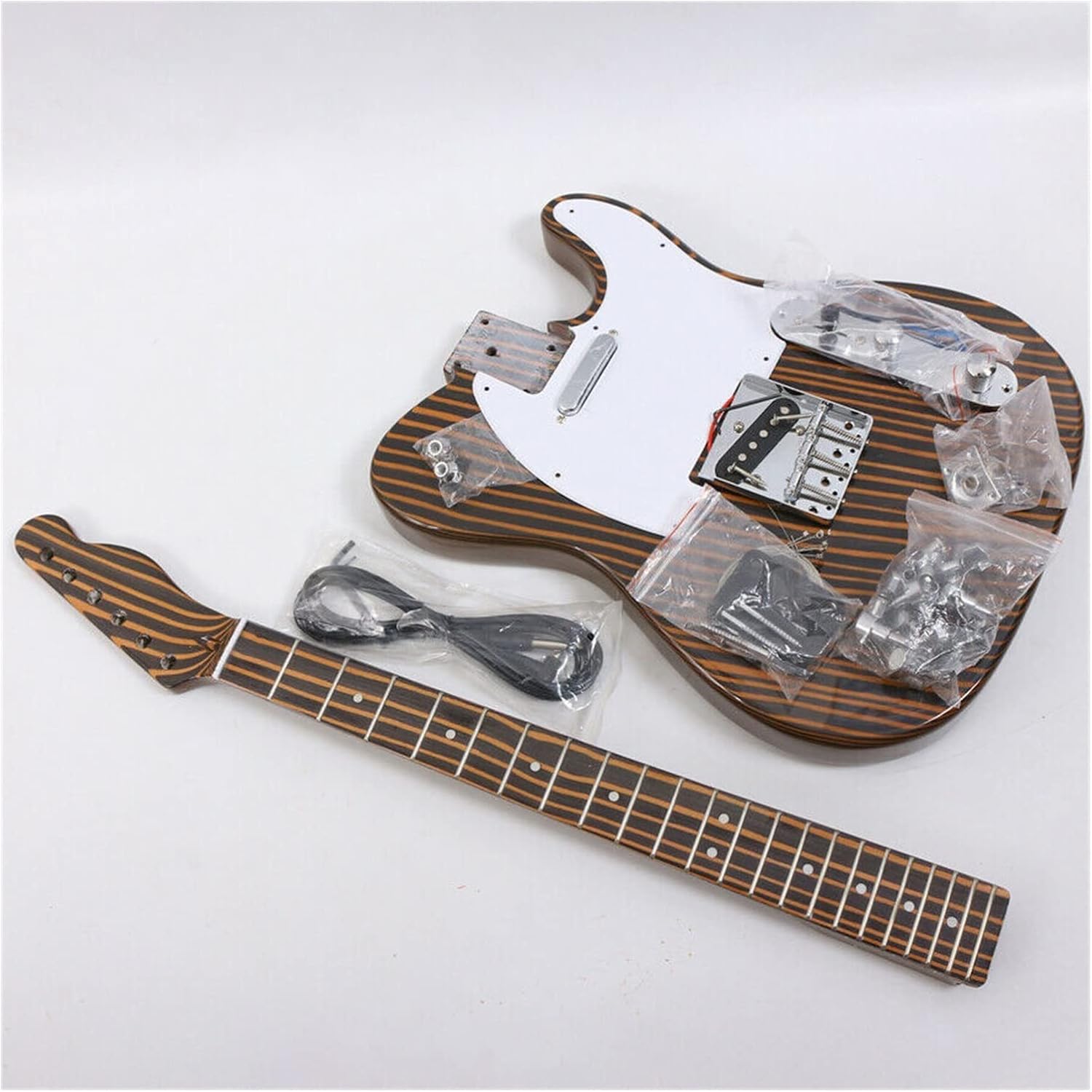 DIY Electric Guitar Kit Zebra Wood Electric Guitar DIY Kit with Neck and Body 22 Frets Guitar Kit