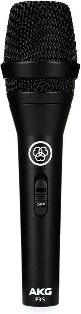 AKG Pro Audio P3S High-Performance Cardioid Dynamic Vocal Microphone with On/Off Switch, XLR Connector, Professional Studio & Live Performance Cardioid Mic for Live Vocals, and Recording, Black