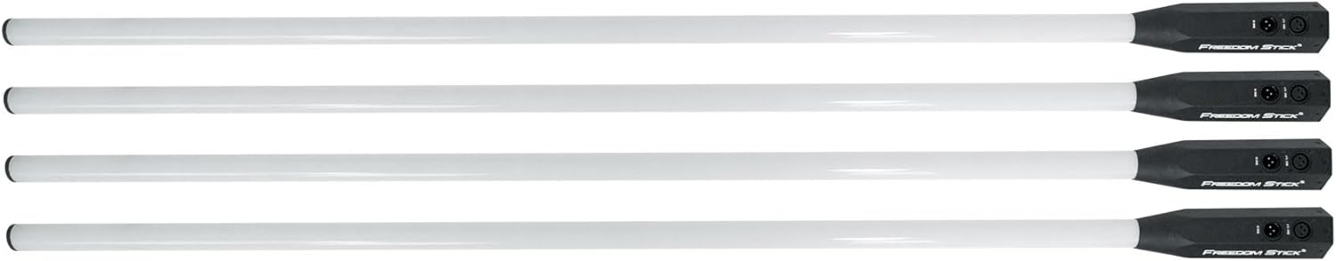 Audiosavings Bundle: Chauvet DJ Freedom Stick X4 (4) Wireless Battery RF LED DMX Light Sticks+Remote Bundle with (4) Rockville RDX3M25 25 Foot 3 Pin DMX Lighting Cable 100% OFC Copper (5 Items)