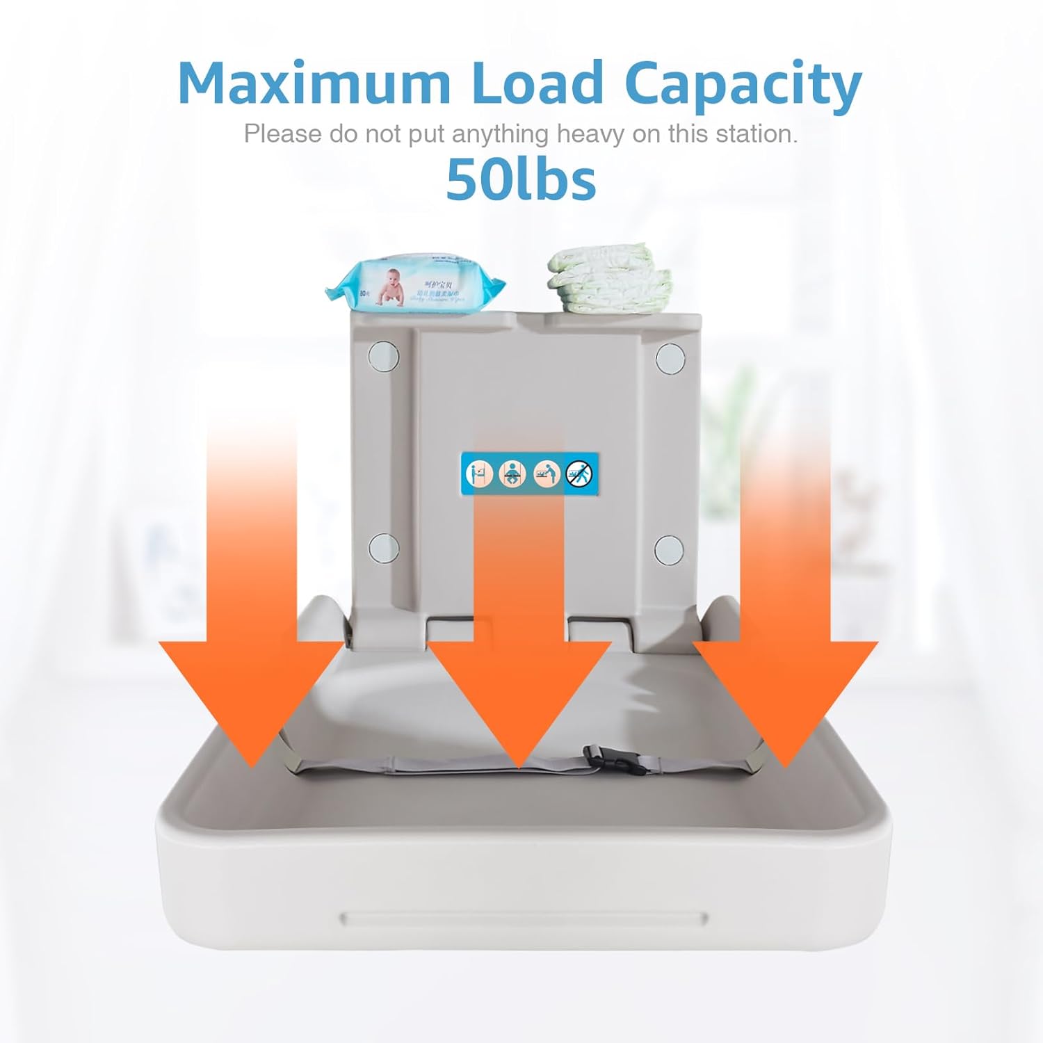 Baby Changing Tables Fold-Down Baby Changing Station Wall-Mounted Vertical Portable Diaper Table Changing Unit Commercial Bathrooms Corner Nursery White Gray