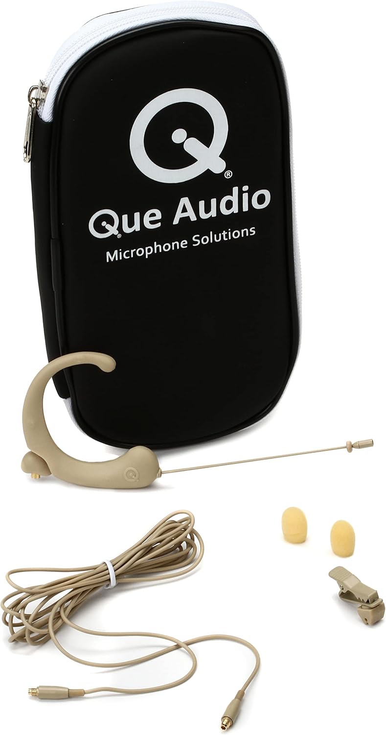 DA12 DE Omnidirectional Headworn Headset Microphone for Speaking or Singing Professionals - Includes Windscreens, Tie Clip and Case - Petite, Beige