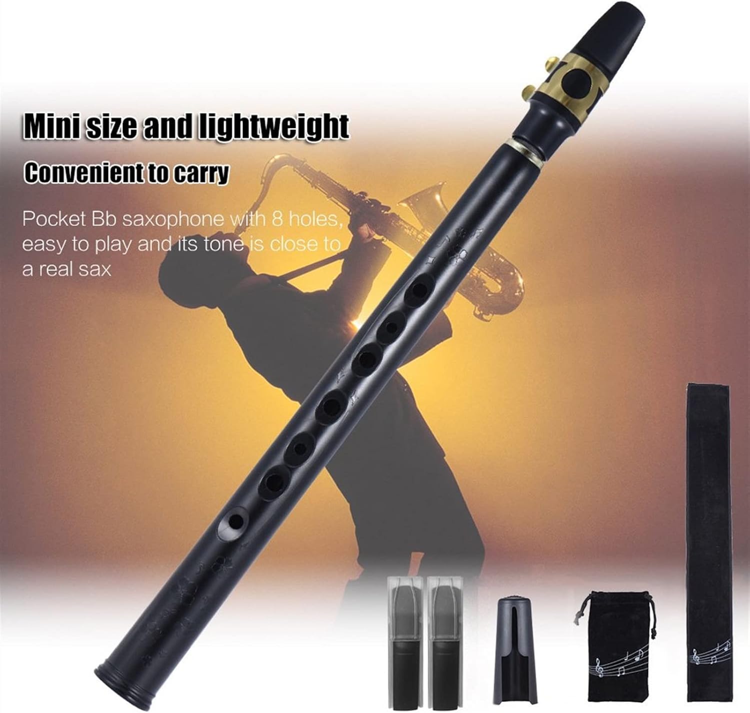 KESHUO Mini Pocket Bb Saxophone Sax ABS with Alto Mouthpieces 10pcs Reed Carrying Bag Woodwind Instrument Brass Sax Beginners Kit (Color : Bb Key)
