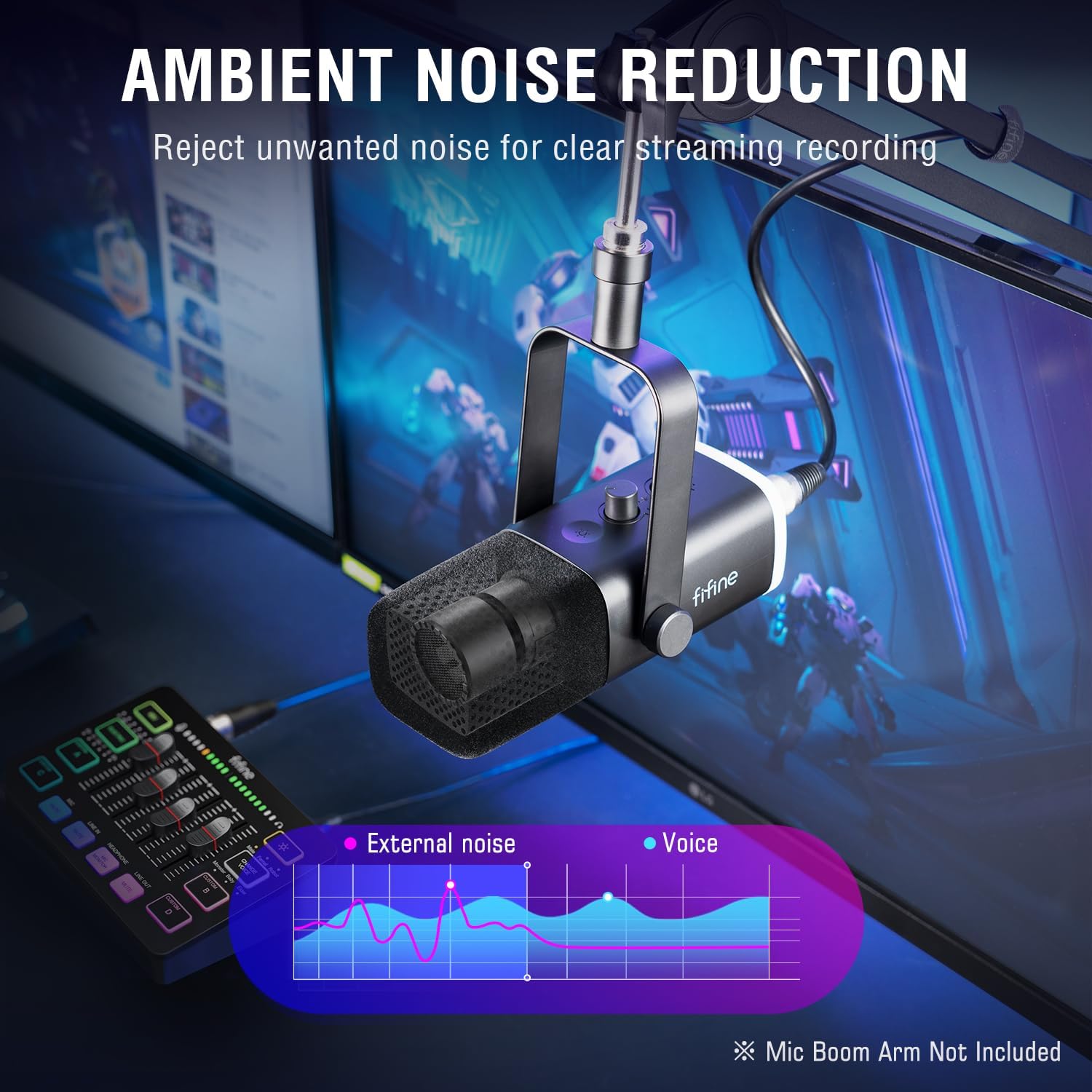 FIFINE Gaming Audio Mixer Bundle with Computer Streaming Microphone, 4-Channel RGB Mixer Set with XLR Interface, 48V Phantom Power, Dynamic Mic with Mute Button for Game Voice Podcast YouTube(SC3+AM8)