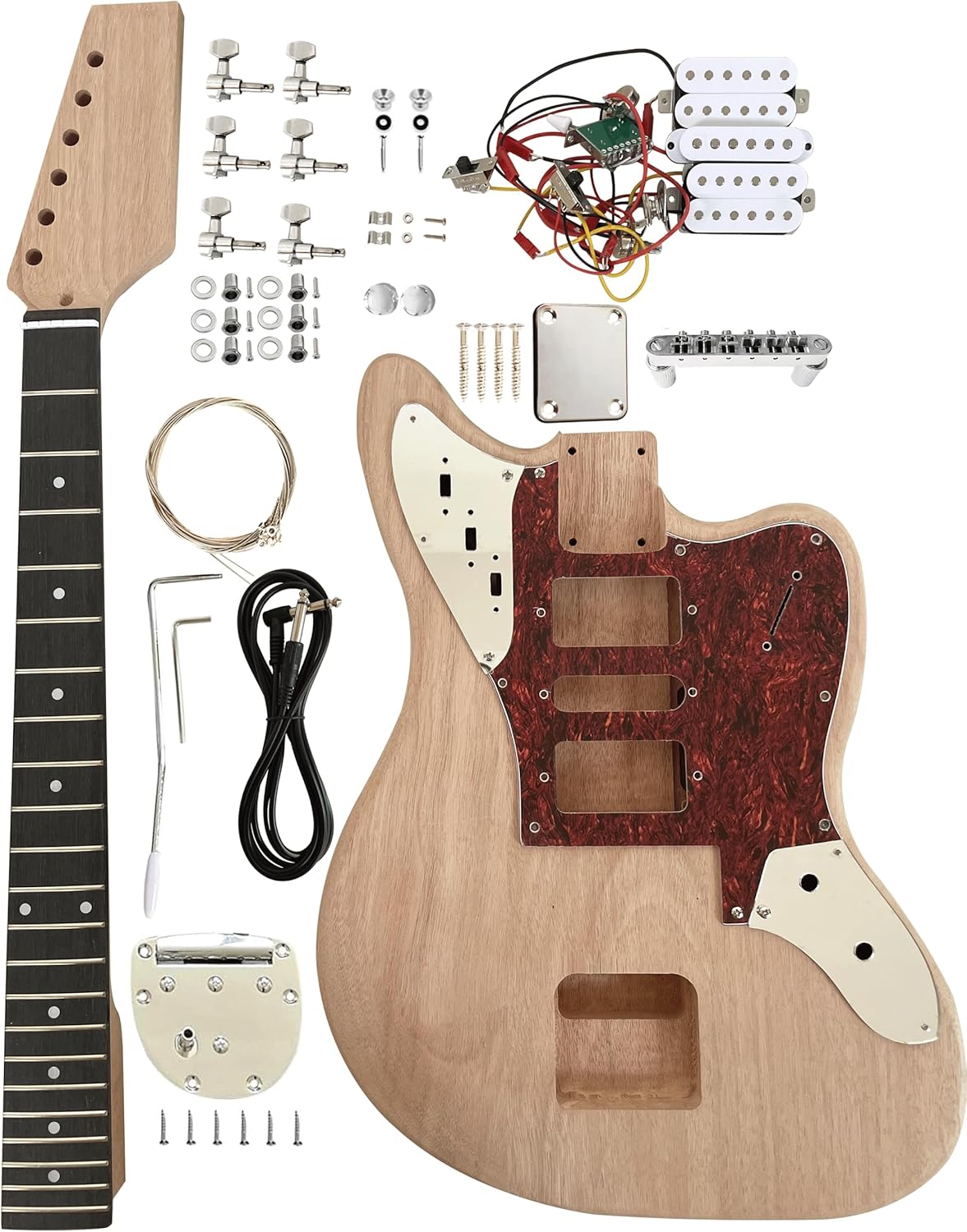 Electric Guitarr Kit Beginner Kit 6 String Right Handed with Mahogany Body Mahogany Neck Rosewood Fingerboard Chrome Hardware Build Your Own Guitarr.