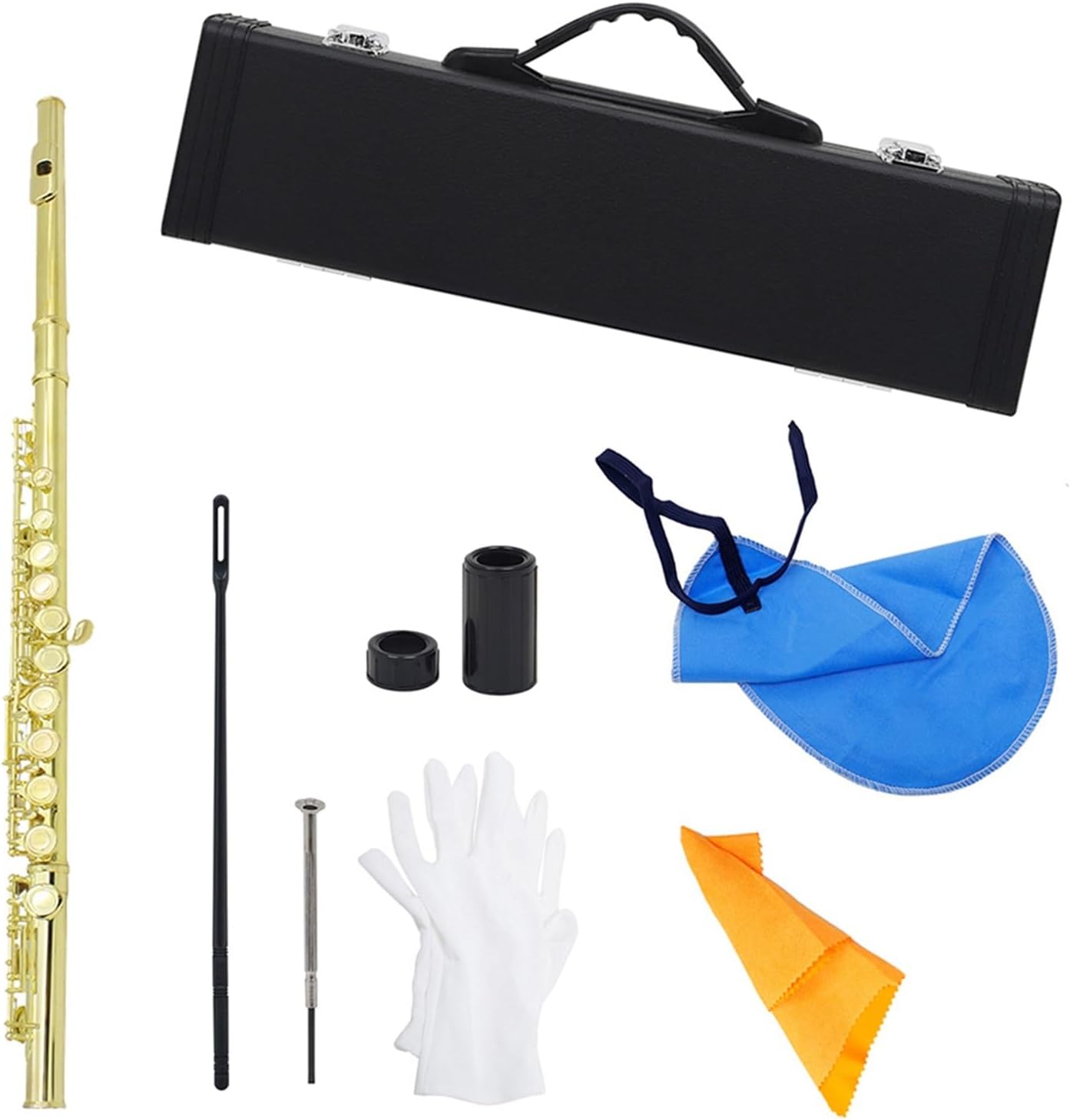 Flute Golden 16 Holes C Tone Flute with E Key Woodwind Instrument Closed Hole Gold-Plated Keys Cupronickel Tube Flutes Musical Instruments