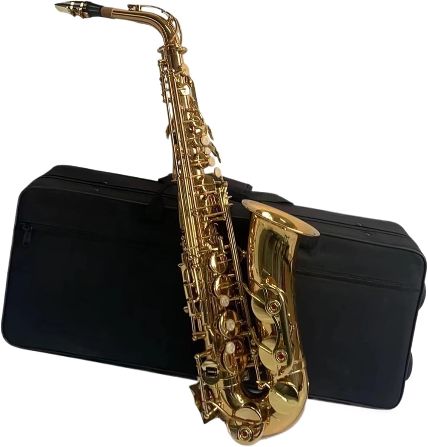 Golden Eb Alto Saxophone Sax Brass Body White Keys Woodwind Instrument With Carry Case Gloves Cloth Brush Sax