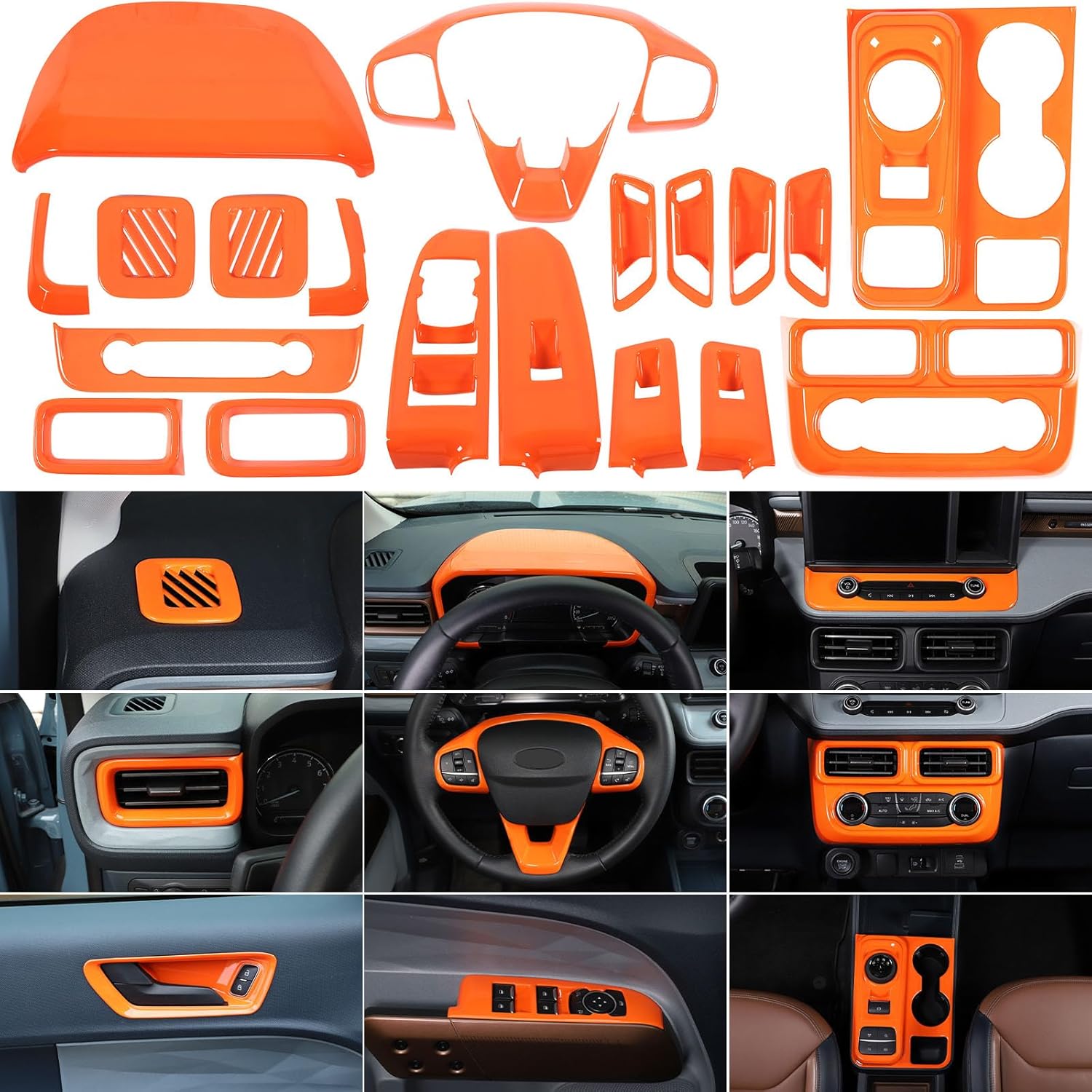 Car 20Pcs Interior Decoration Trim Kit Compatible with Ford Maverick 2022-2024 Center Console A/C Volume Switch/Dash Outlet Vent/Gear Shift/Door Handle/ Window Lift Panel Protector Cover Accessories
