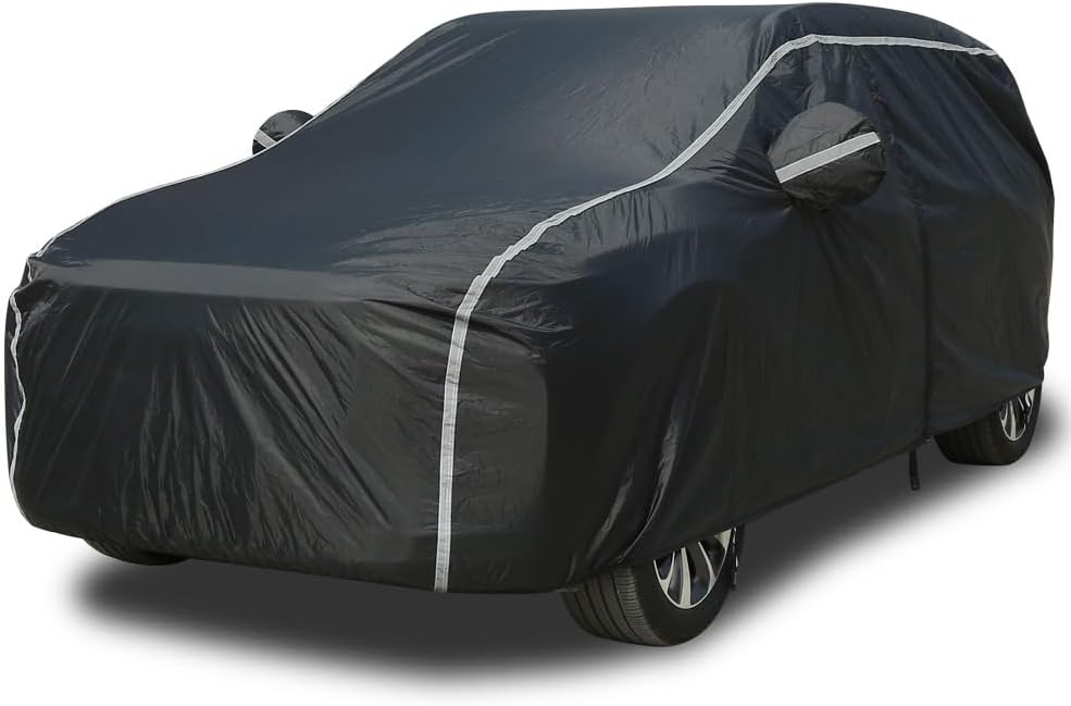 Car Cover Waterproof All Weather SUV - Coverado Black Car Cover UV Protection with Zipper Door, Cotton Backing Snowproof Hail Protection Windproof, Universal Fit for SUV (206