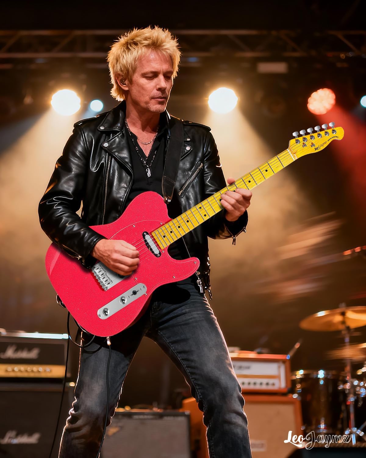 Leo Jaymz Electric Guitar in Sparkle Color - High Gloss Mahogany Body and Hard Maple Neck - High Transparent Acrylic Pickguard - Highly Output Alnico V Pickups (Elite Sparkle Pink)