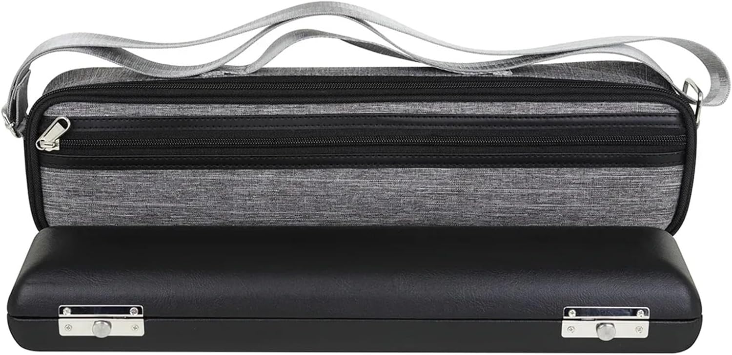 Flute Case Flute Case Portable 16 17 Holes Flute Oxford Storage Bag with Leather Case Professional Woodwind Instrument Parts Accessory for Flute(Light Grey)