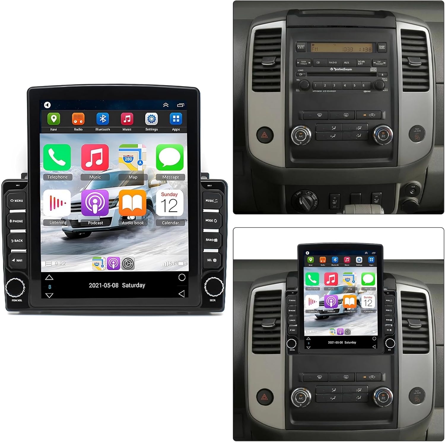 9.7'' Vertical Screen Radio for Nissan Frontier Xterra 2009 2010 2011 2012 2013 2014 with Wireless CarPlay Android Auto, Touch Screen Car Audio Receiver with Bluetooth GPS WiFi AHD Backup Camera Mic
