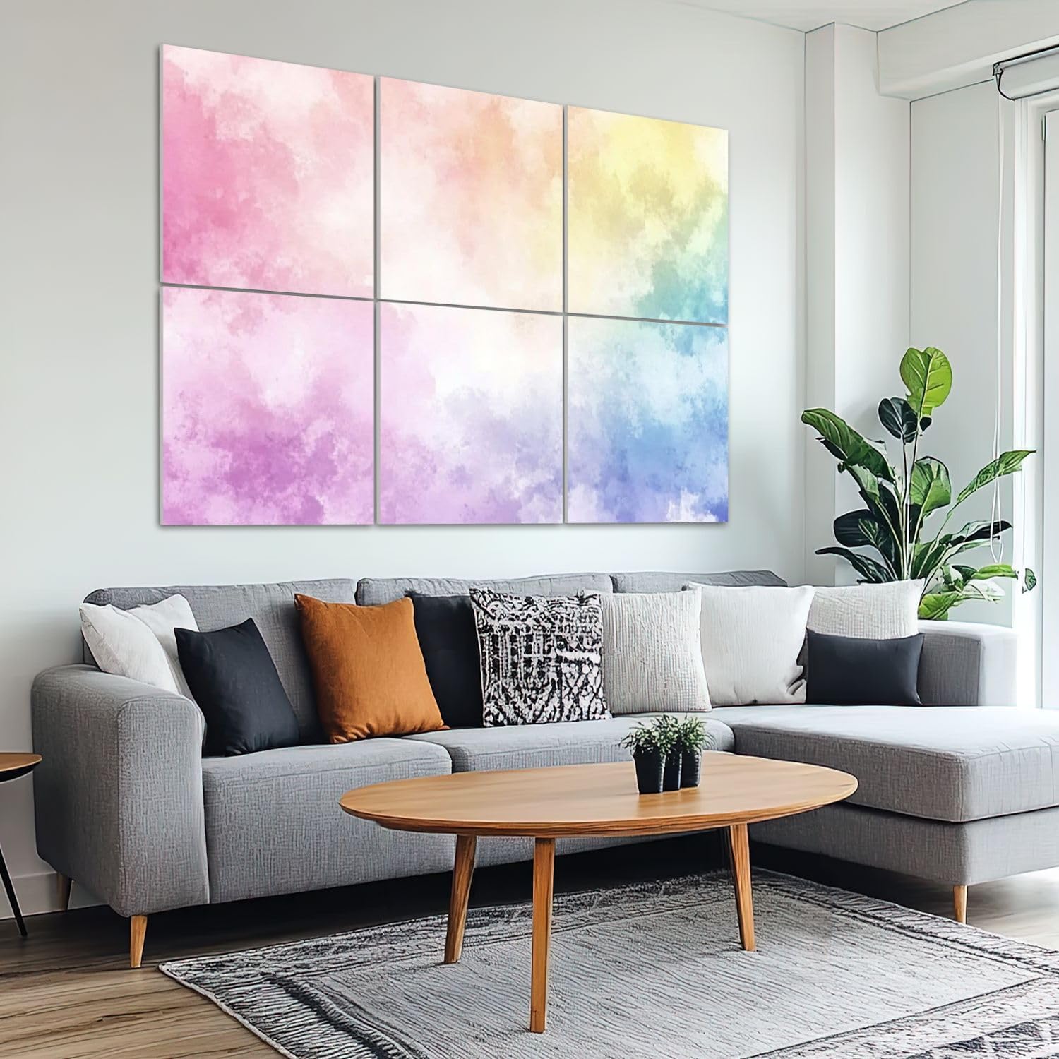 6 Pack Art Acoustic Panels Sound Absorbing Bright Pastel Rainbow Gradations Yellow Gold Pink Cyan Purple Colors Decorative Soundproof Wall Panels Self Adhesive for Recording Studios Office 72