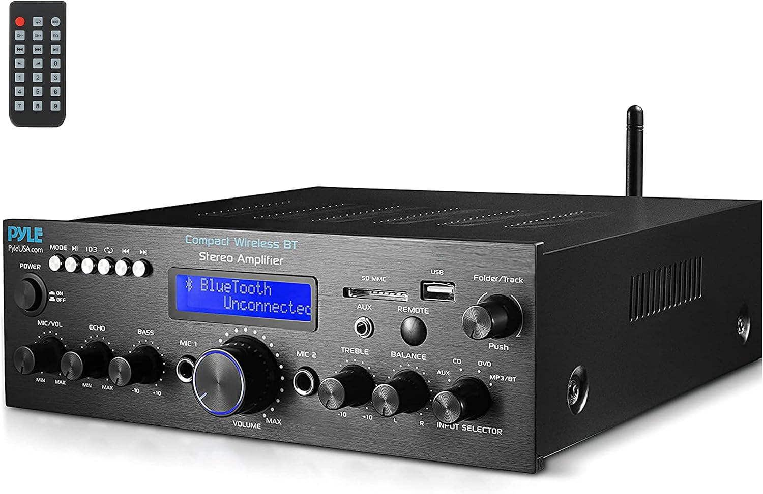 Sound Around Sound Around Pyle Compact Stereo Amplifier with Bluetooth - 200 Watt Peak Desktop Power Amp Audio Receiver with FM Radio, MP3/USB/SD Reader, Digital LCD Display, Microphone Input