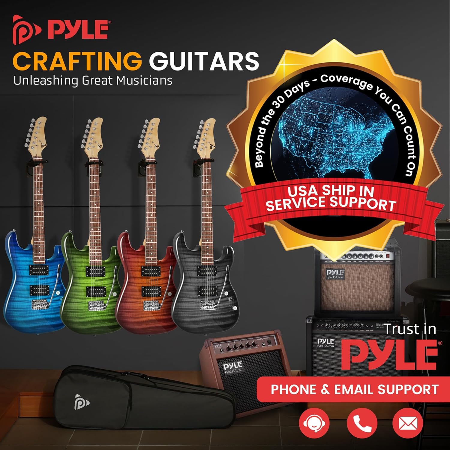 Pyle Electric Guitar Kit with Amp, Full Size Instrument with Humbucker Pickups, Guitarra Electrica Amplifier and Beginner Bundle Accessories, 39