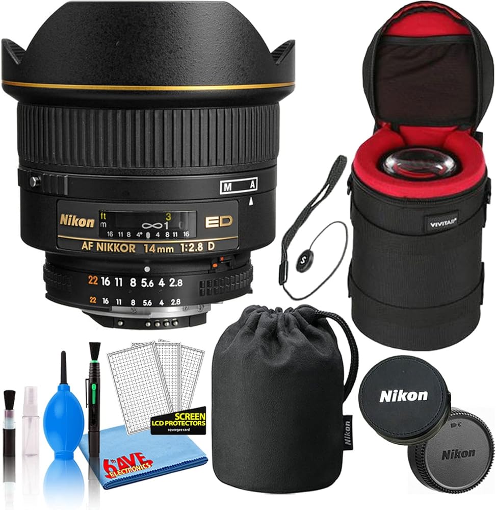 Nikon AF NIKKOR 14mm f/2.8D ED Wide-Angle Prime Lens (1925) with Padded Camera Lens Case + Lens Cap Keeper Holder + Deluxe Camera Lens Cleaning Kit + More (Renewed)