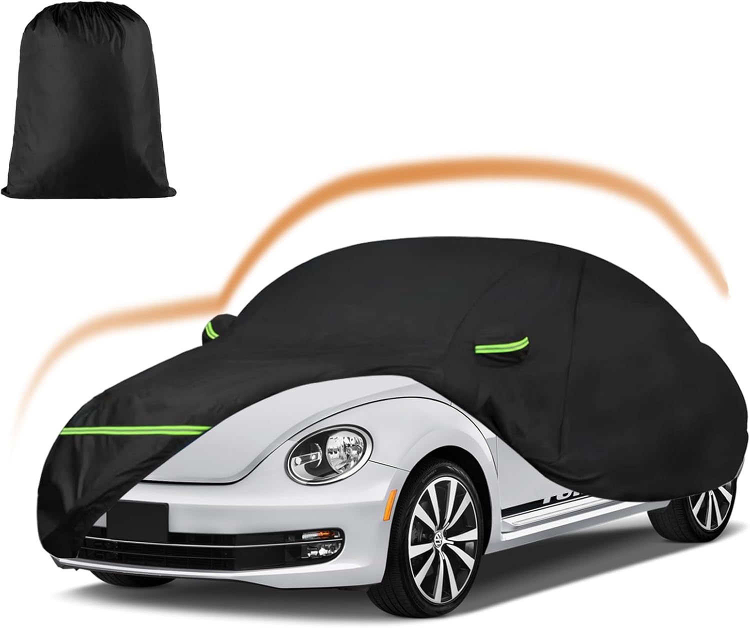 Car Covers for 1998-2023 Volkswagen New Beetle Sedan 2-Door, 210T All Weather Protection Custom-fit Beetle Waterproof Car Cover, w/Zipper Door and Cotton Lining, Rainproof, Dustproof and UV Proof