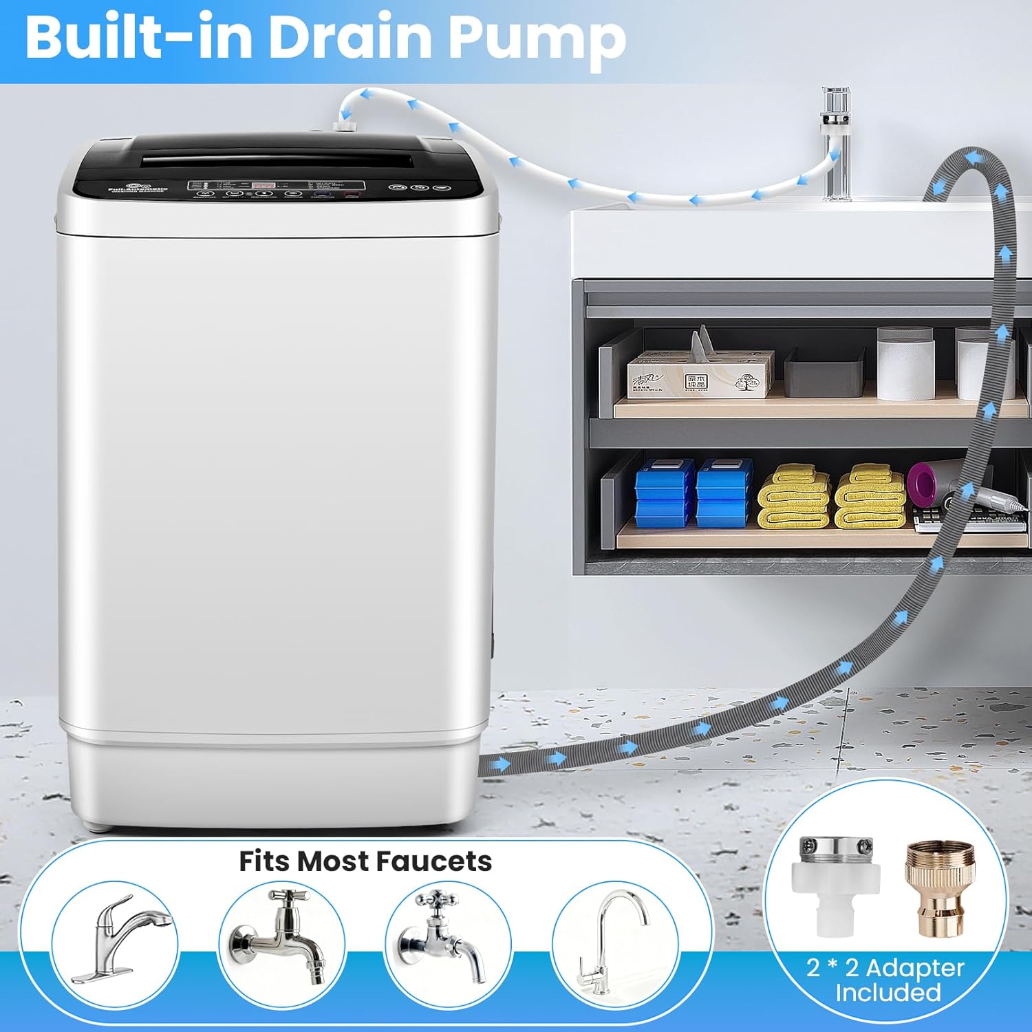 Nictemaw Portable Washing Machine 20Lbs, 2.8Cu.ft Full Automatic Portable Washer with 4 Water Levels 4 Wash Programs 3 Water Temp & Drain Pump, Compact Laundry Washer for Home, RV, Dorm