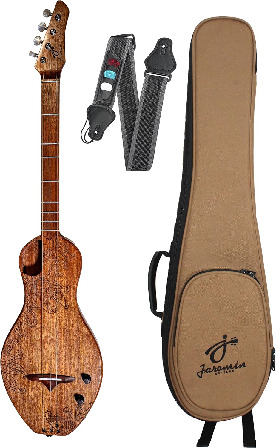 Boondocker D2 Dulcimer Guitar Sapele Mahogany Electric/Acoustic with Henna Pattern Bundle with Gig Bag and Strap