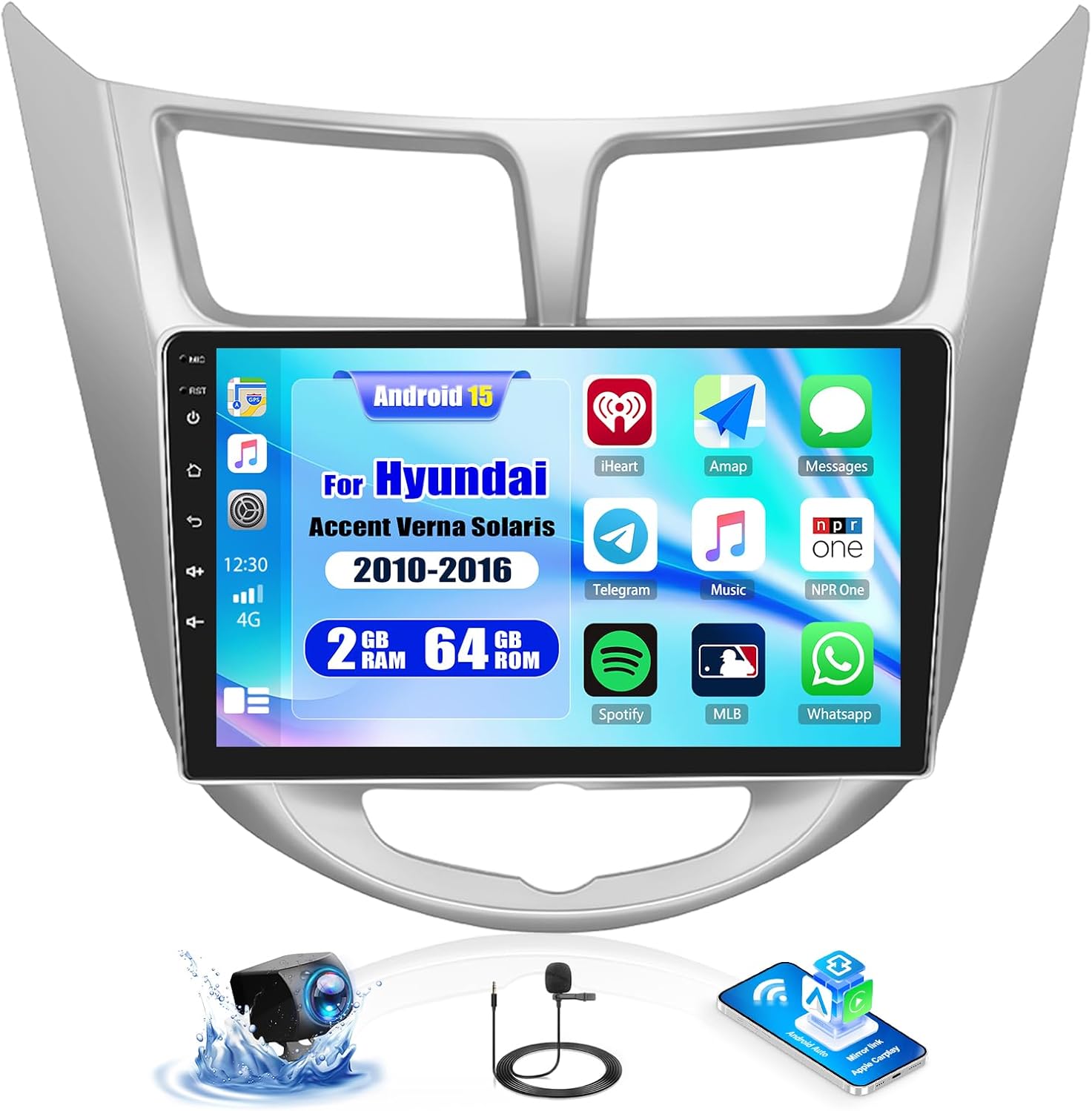 CAMECHO 2+64G Android 15 Car Radio for Hyundai Accent Verna Solaris 2010-2016, Wireless Carplay/Android Auto 9