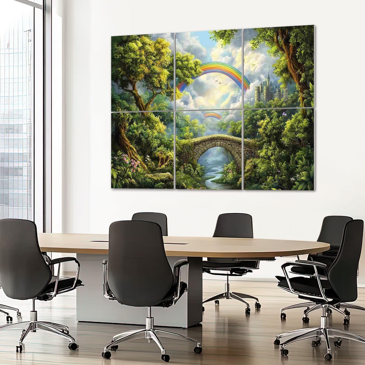 6 Pack Art Acoustic Panels Sound Absorbing Castle Stone Bridge Colorful Rainbow Dense Forest Vivid Colors Nature Decorative Soundproof Wall Panels Self Adhesive for Recording Studios Office 72