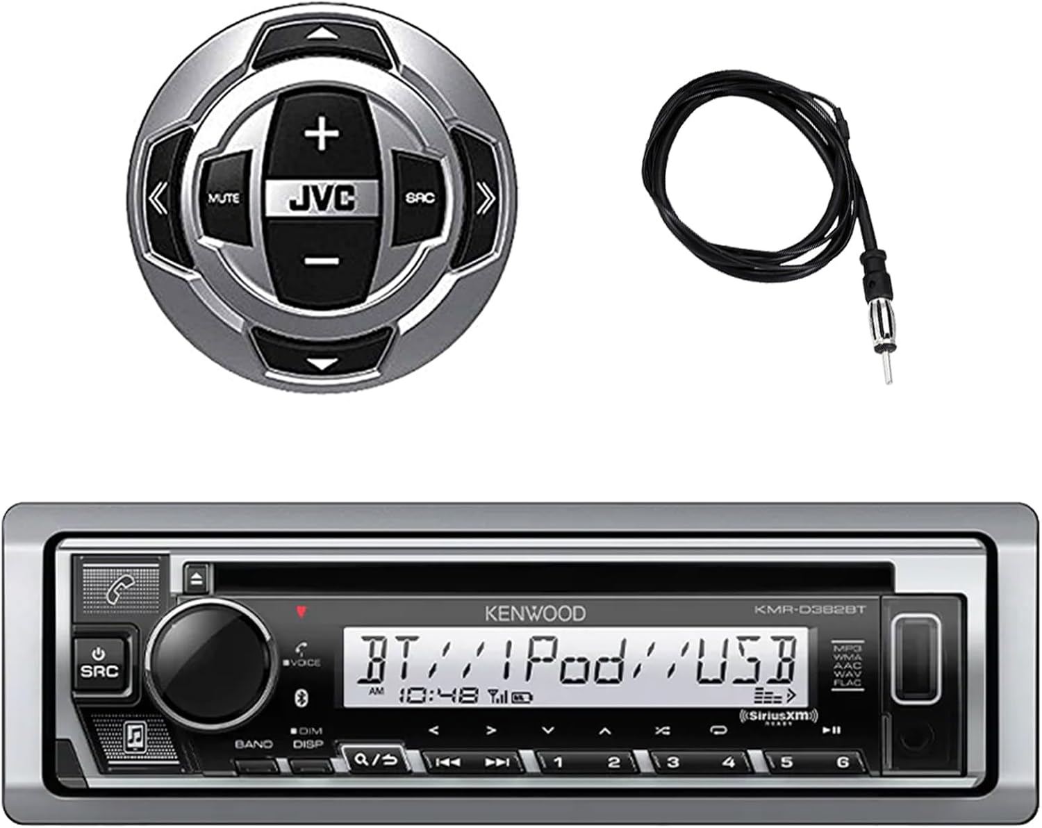 Kenwood in-Dash Single DIN Bluetooth Marine Motorsports USB/AUX CD Player Receiver with Wired Remote Control, 22