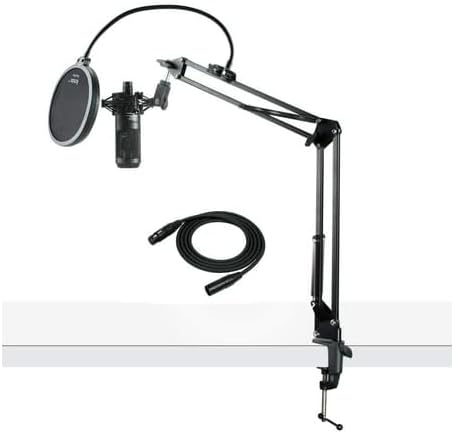 Audio Technica AT2035 Microphone with Knox Gear Pop Filter, Boom Arm and XLR Cable Bundle (4 Items)