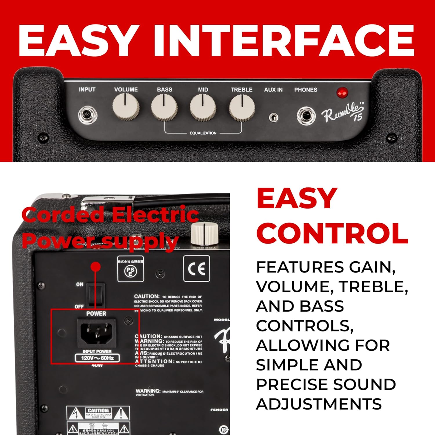 Fender Rumble 15 Bass Combo Amplifier Bundle with Instrument Cable and Austin Bazaar Instructional DVD