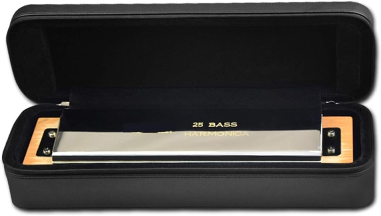 SUOFEILAIMU 25 Hole Bass Harmonica Brass Mouth Organ Instrument Blues Harp Instrumento Chromatic Harmonica Key C Music Instrumet (Color : Silver)