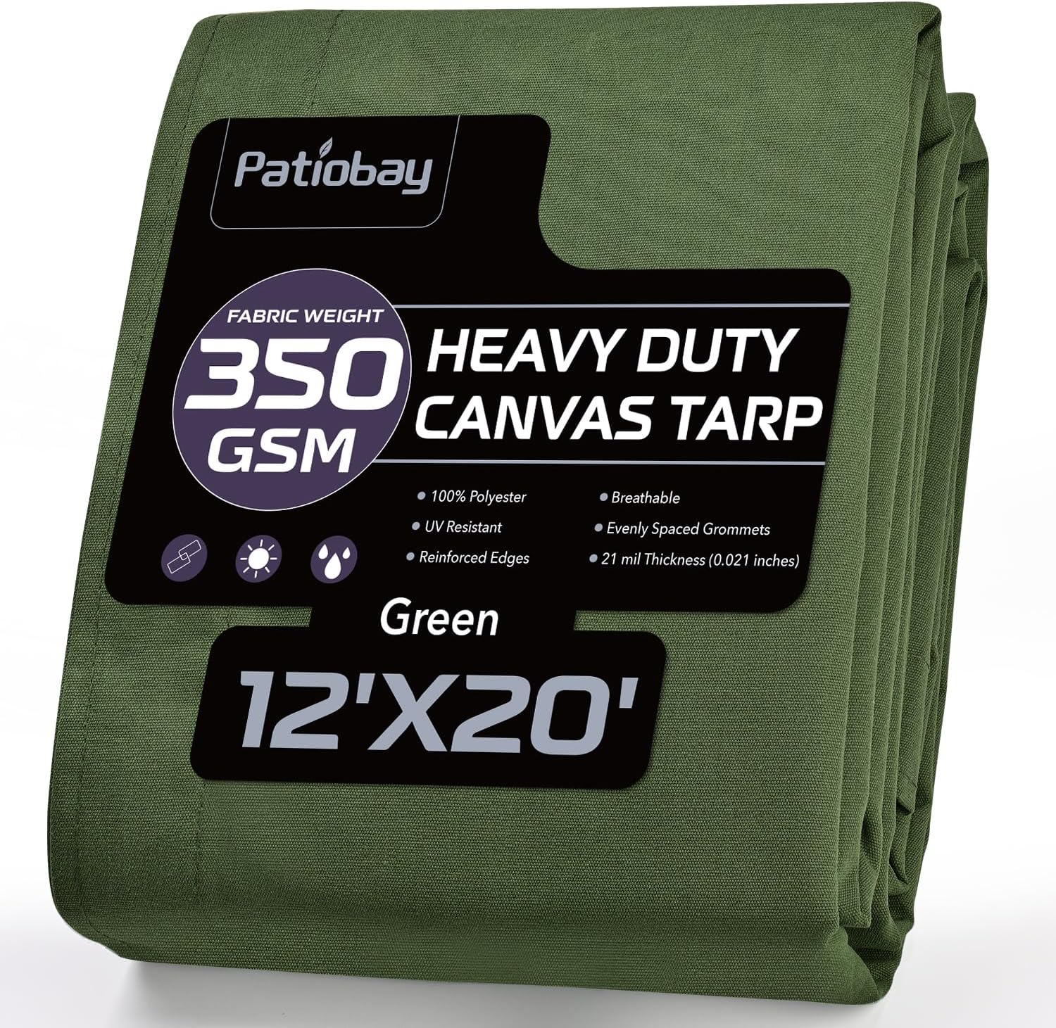 Canvas Tarp 12x20 Feet, 12 Oz Heavy Duty Waterproof with Rustproof Grommets, UV Resistant, Multipurpose Outdoor Tarpaulin for Camping, Canopy, Woodpile, Trailer (Green)