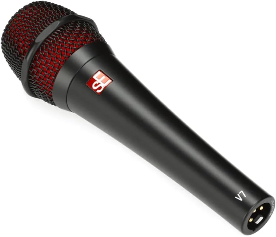 sE Electronics V7 Supercardioid Dynamic Vocal Microphone in Black Finish Bundle w/Pig Hog PHM10 8mm Mic Cable Polishing Cloth