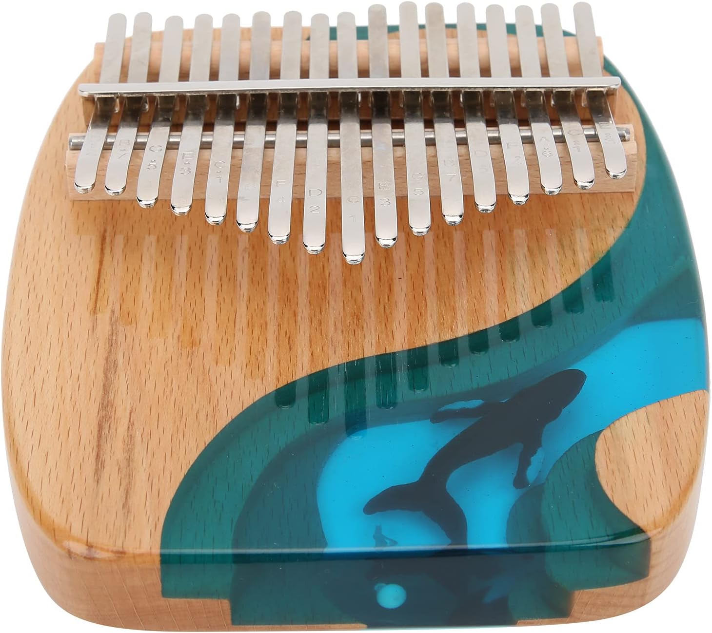 Kalimba Thumb Piano Whale 17 - Key, Mahogany Thumb Piano with Engraved Keys, Portable Music Instrument for Beginners, Includes Tuning Hammer, Storage Bag and Sound Stickers