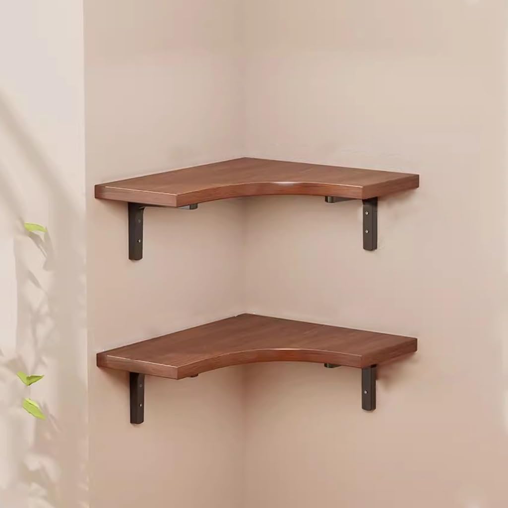 Bookshelf Wall Storage Rack Corner Triangle Shelveing Unit,Rustic Wood Wall Storage Display Shelves for Living Room Bedroom Kitchen (Original Wood 2 Tier)