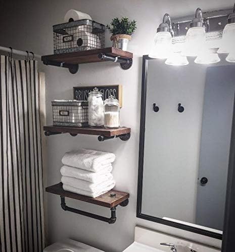 DR.IRON Industrial Pipe Shelving Wall Mounted 3 Tier Rustic Bathroom Shelves Wall Pipe Shelf for Bathroom Decor