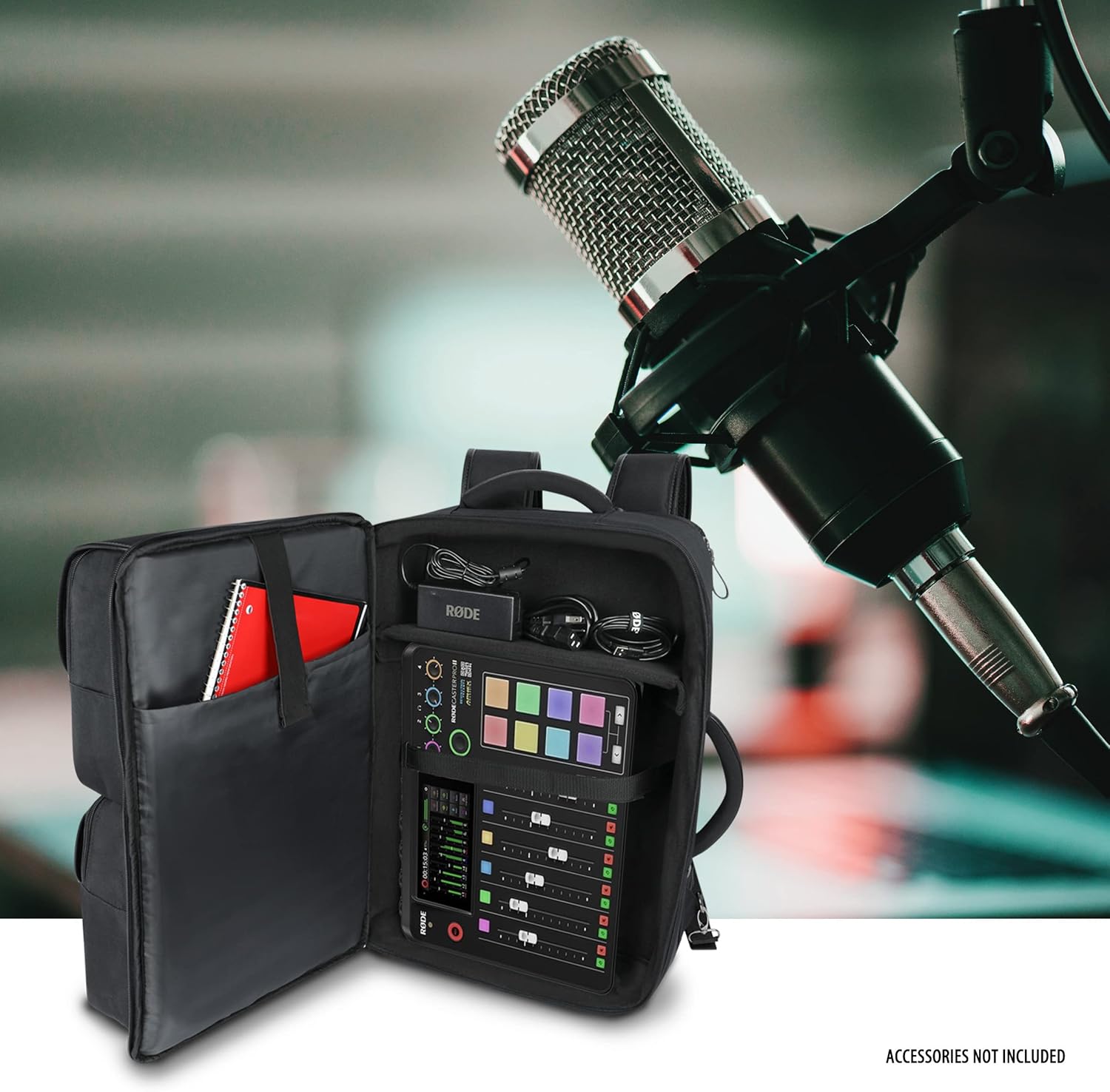 GOgroove Audio Mixer Backpack - Podcast Mixer Travel Case Compatible with RODECaster Pro, RODECaster Pro II, Podcast Microphone & More Podcast Equipment with Customizable & Scratch Resistant Interior