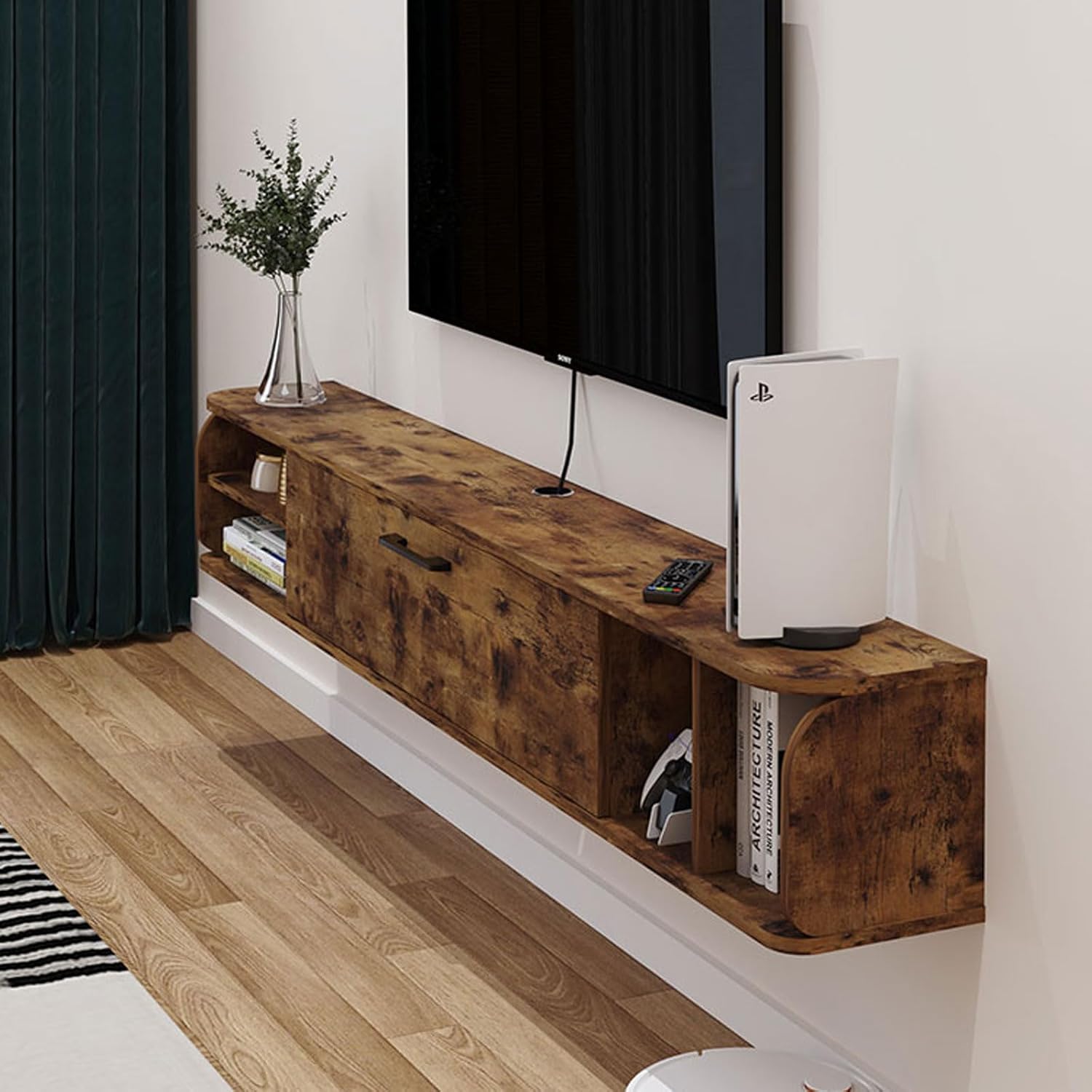 Floating TV Shelf Wall Shelf TV Cabinet TV Stand Media Gaming TV Console Audio/Video Hutch Electronics Shelf for TV Components Book Shelf Router Set top box CD DVD TOY Shelf Wall Mount Corner Shelves