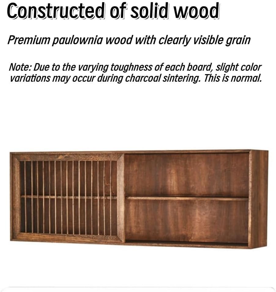 Wall Mounted Storage Cabinet Vintage Storage Rack Wood Floating Shelf Cup Holder Display Rack for Kitchen Home Long-Lasting(Natural,60cm)