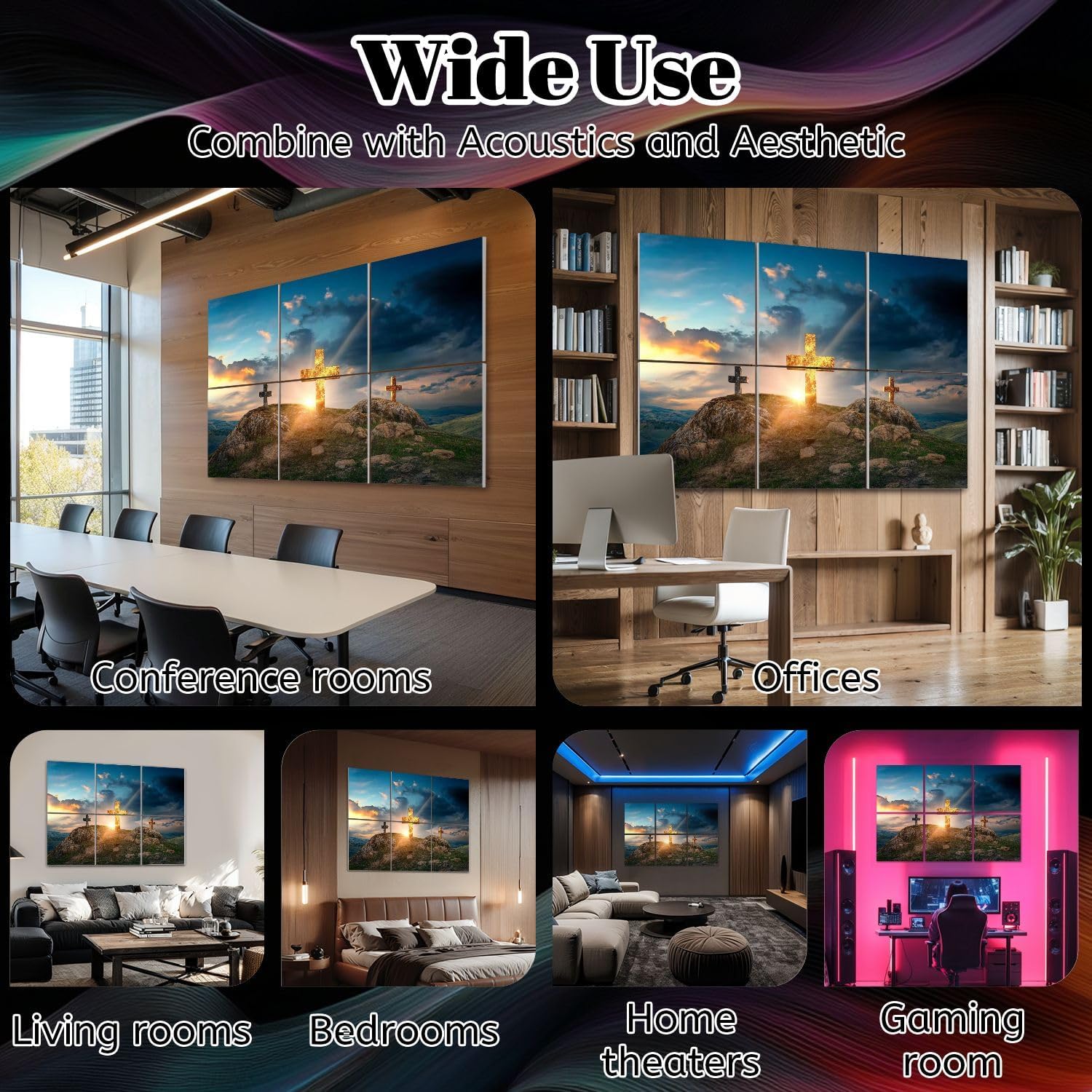 6 Pack Art Acoustic Panels Christian Cross rock hill Sound Absorbing Panel 48