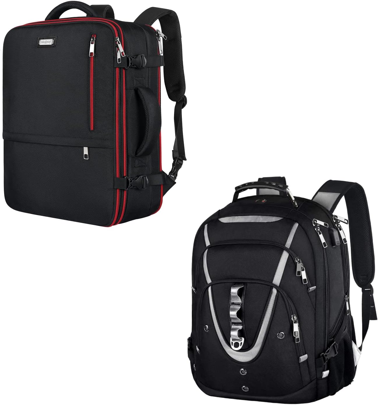 Mogplof 40L-50L Carry On Travel Backpack + 17.3 Laptop Backpack Black For Men Women, Extra Large Business Backpack Suitcase Anti Theft TSA Friendly Backpack, Water Resistant With USB Charging Port