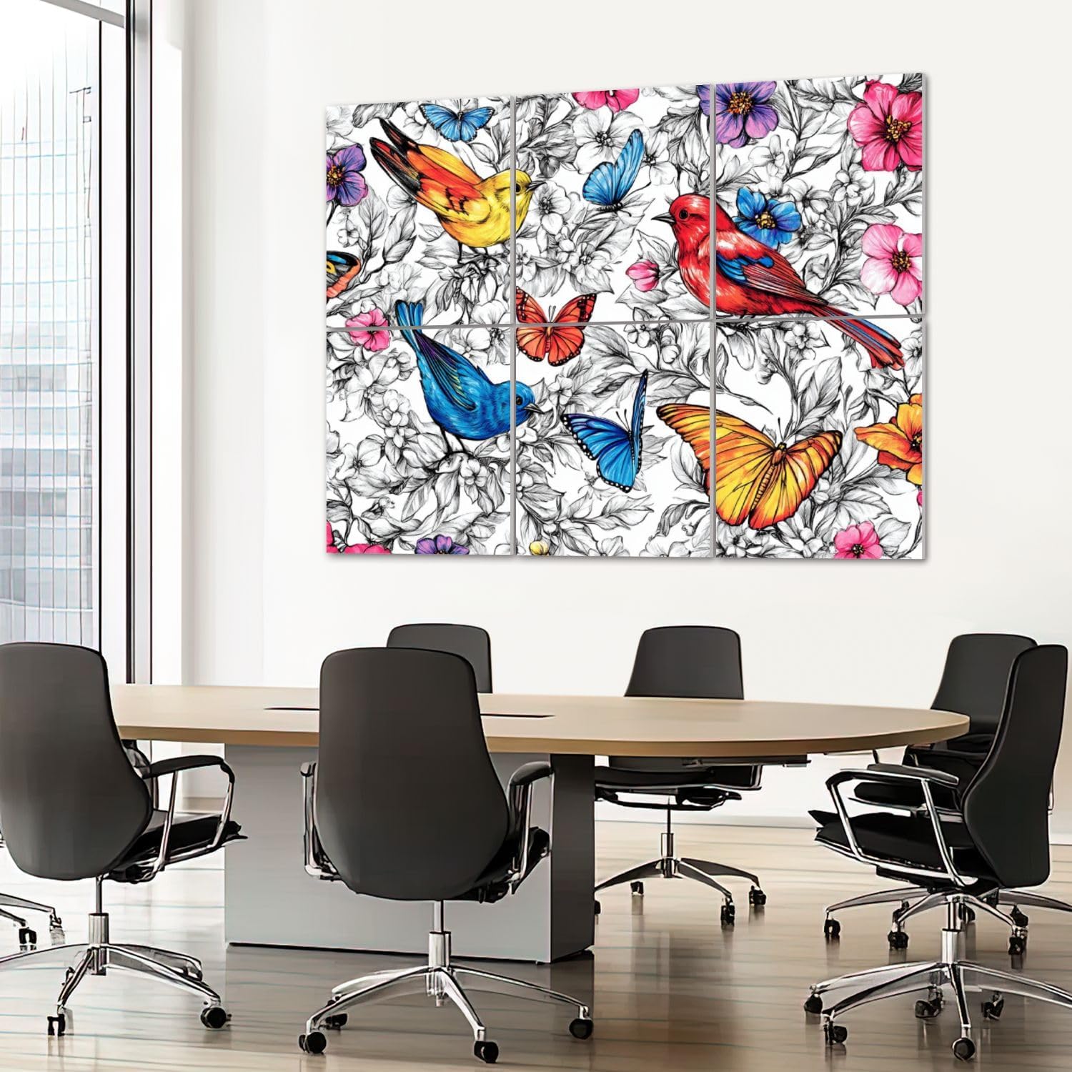 6 Pack Art Acoustic Panels Sound Absorbing Black And White Floral Birds Butterflies Flowers Leaves Branches Hand Decorative Soundproof Wall Panels Self Adhesive for Recording Studios Office 72