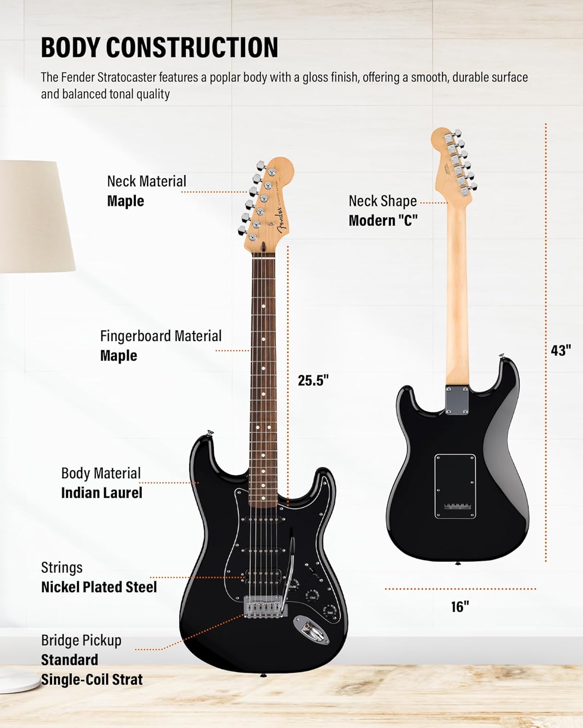 Fender Standard Stratocaster HSS - Black Bundle with Strap, Guitar Cleaning Kit and Austin Bazaar Instructional Video