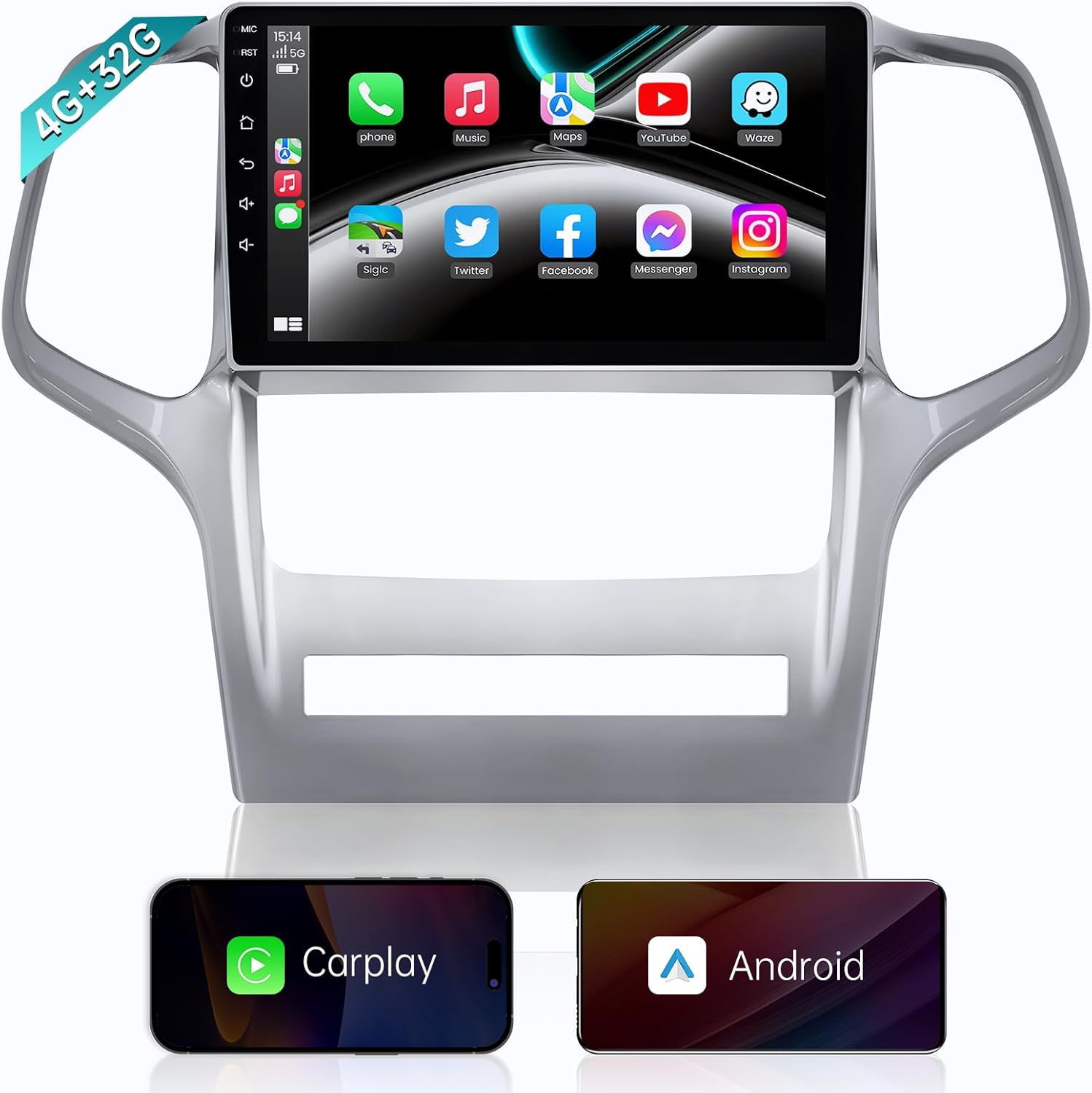 Car Radio in Dash Fit for Jeep Grand Cherokee WK 2011 2012 2013 - (8Core-4G+32G) 9'' 1280 * 800 HD Touchscreen Head Unit with Carplay Android Auto GPS 1080P Backup Camera