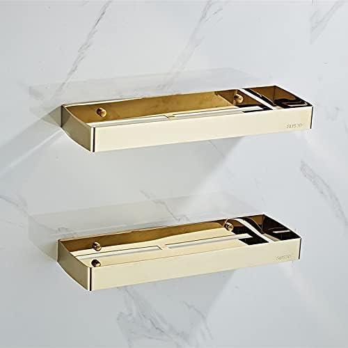 Shower Shelves Nail Free Black Storage Organizer Rack, Stainless Steel Square Bath Shower Shelf Bathing Accessories (Color : Gold 40cm)