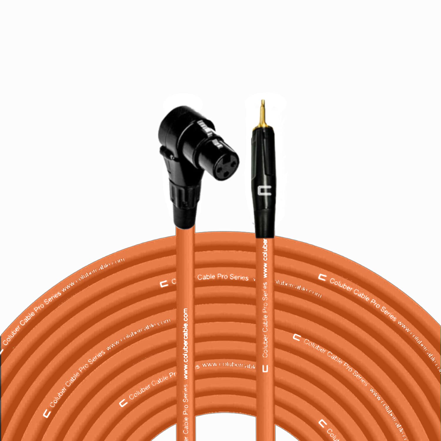 COLUBER CABLE Right Angle XLR Female to 3.5 TS Male - 100 Feet - Orange - Pro 3-Pin Microphone Connector for Powered Speakers, Audio Interface or Mixer for Live Performance & Recording