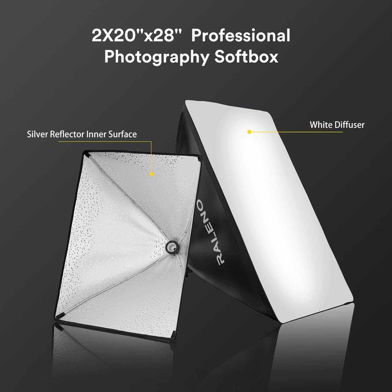 RALENO Softbox Lighting Kit, 20X28-Inch Softbox Photography Lighting with LED Bulbs(50W | 5500K | TLCI≥97), Streaming Lighting for Video Rcording Photoes Portraits YouTube | Model: PS40