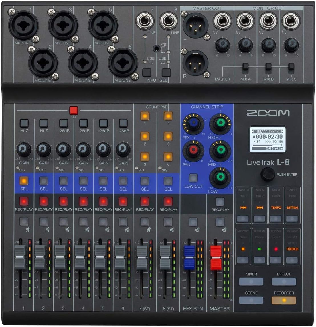 LiveTrak L-8 Portable 8-Channel Digital Mixer and Multitrack Recorder, Bundle 2x Platform Cardioid Dynamic Broadcast Mic, 2x Tabletop Microphone Stand, 2x Studio Monitoring Headphones, Cables