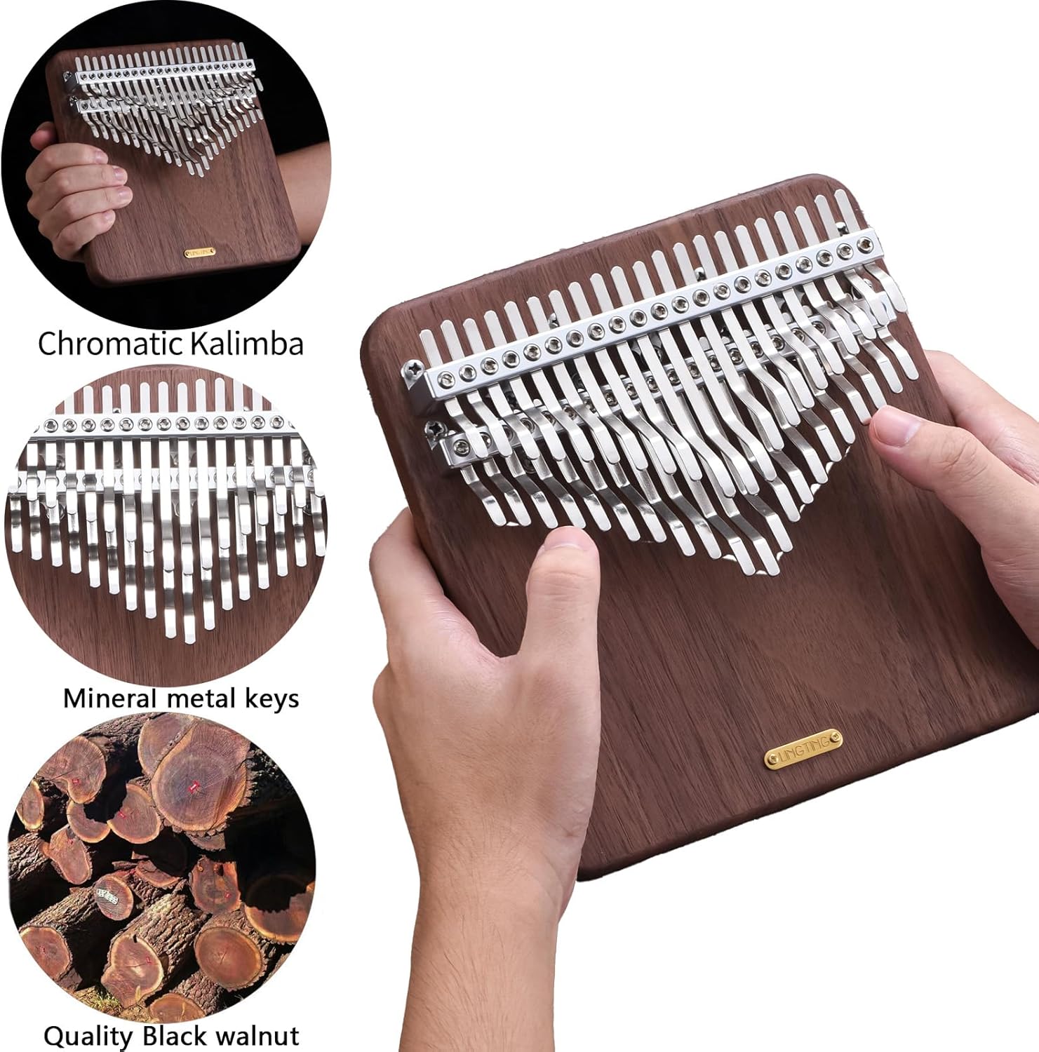 LingTing Kalimba 42 keys Solid Walnut Wood Thumb Piano Chromatic Mbira Finger Piano Gift for Adult Beginners Professional（LT-K42W,Moon Whisperer)