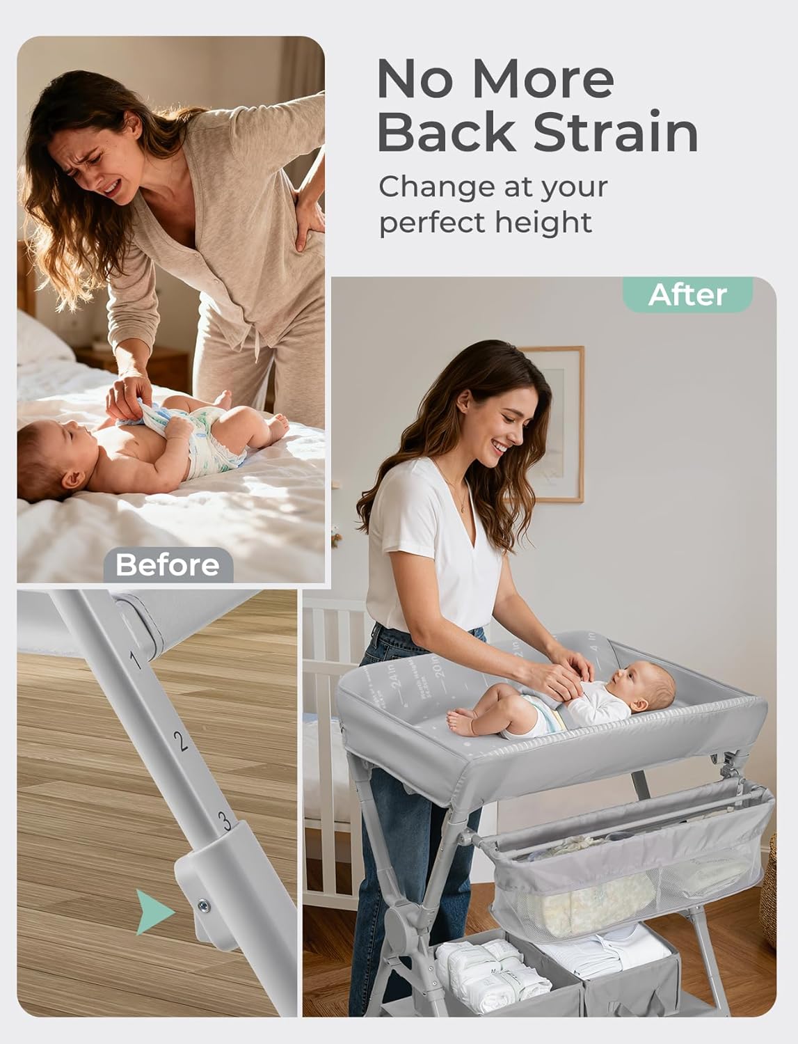 Baby Changing Table, Auto Warmer Portable Folding Changing Table with Wheels, Waterproof Diaper Changing Station with 2 Drawers, Adjustable Height, Baby Changing Station for Infant, Newborn